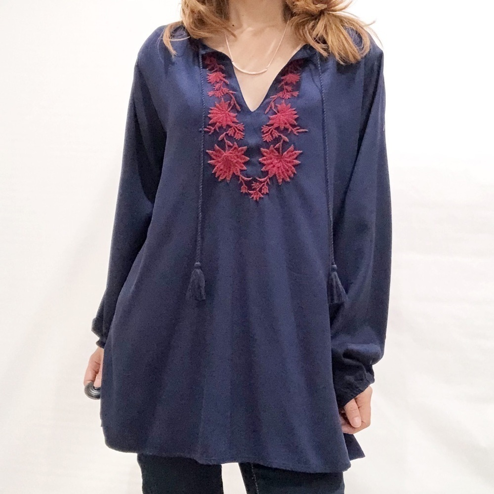 OLD NAVY Blue Tunic Blouse Long Sleeve Large‎